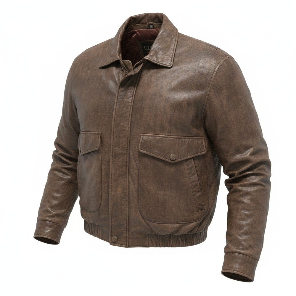Vintage Leather Bomber Jacket U2 Wear Me Out Medium Mens Brown Distressed Flight